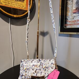 Betsey Johnson White Iridescent Gem Print Crossbody Bag